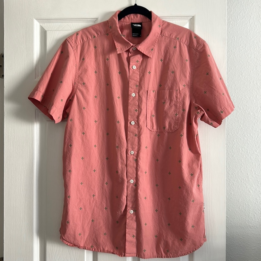 Pre-loved The North Face Pink shirt with green embroidery